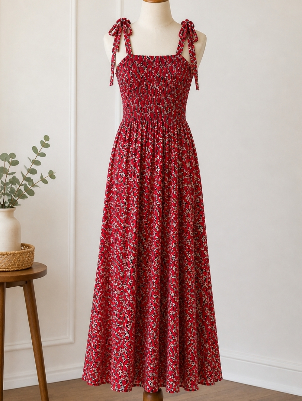 BB Dakota Red Floral Maxi Sundress | Size 6 | Smocked Bodice